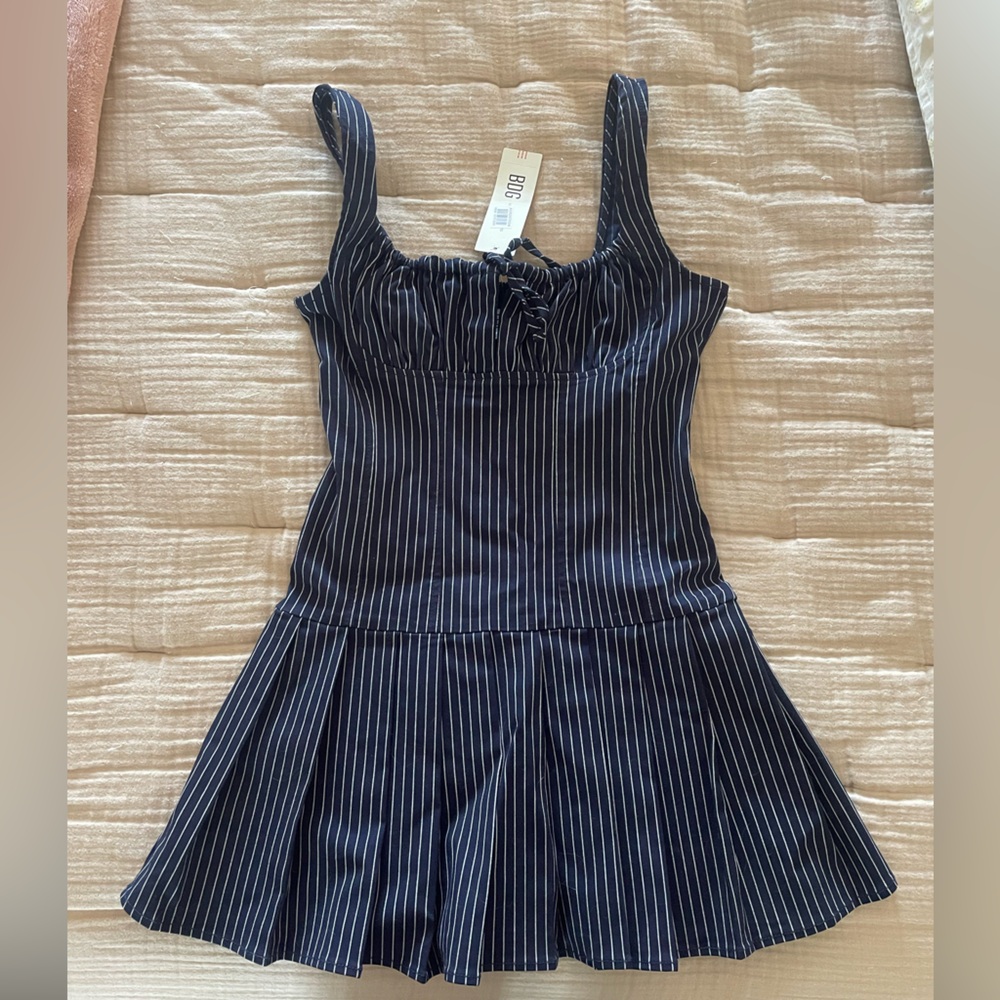 BDG navy and white pinstripe dress